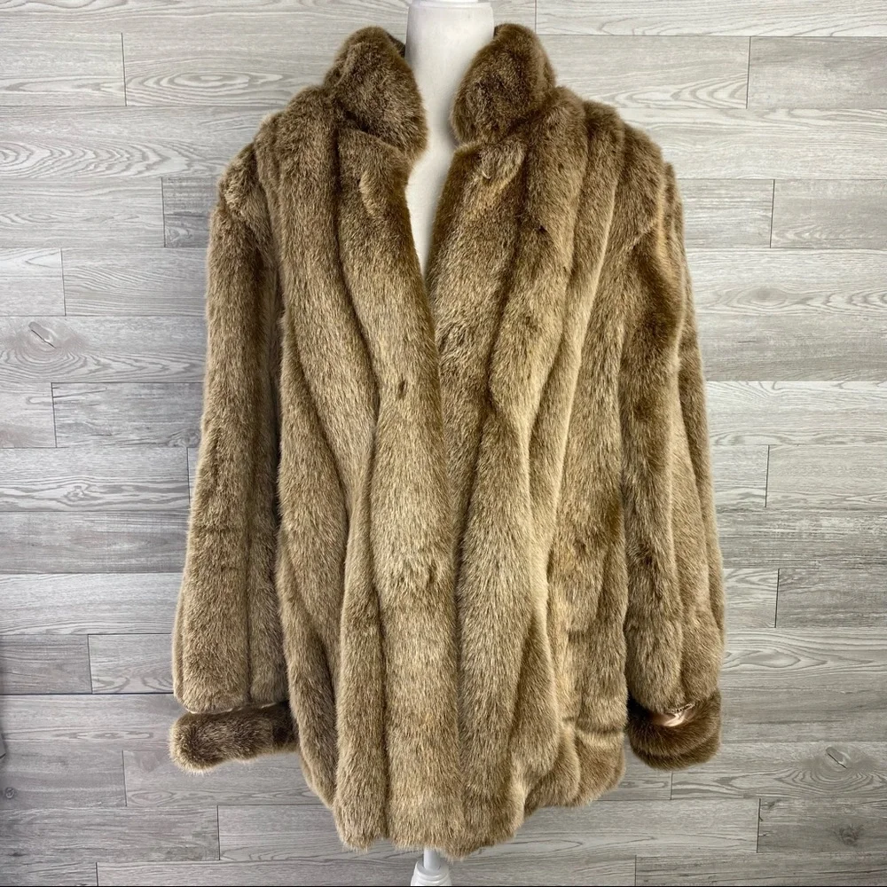 Donna Salyers Fabulous Furs Brown Faux Fur Coat xXL 🧧SOLD🧧